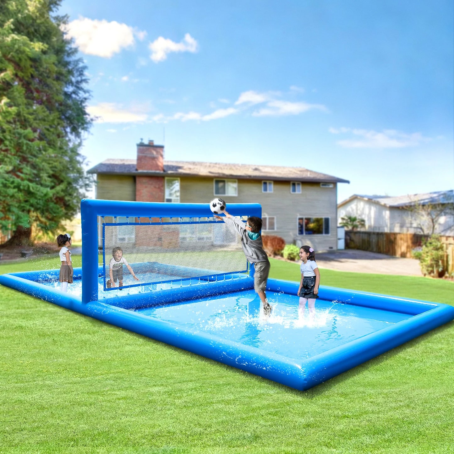 33ft Inflatable Volleyball Court Pool with Air Pump - Commercial Grade Outdoor Volleyball Net for Pool/Beach Volleyball