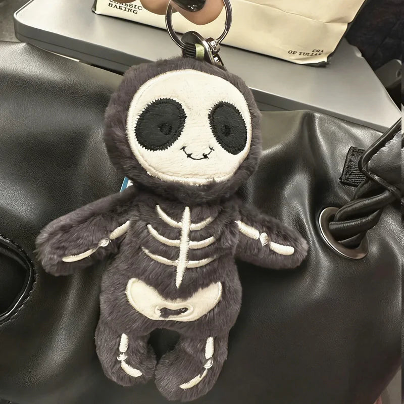Skeleton Bob Bag Charm Fun Spooky Halloween Plush Keychain Doll Toys, Alternative Purse Accessory for Women Men
