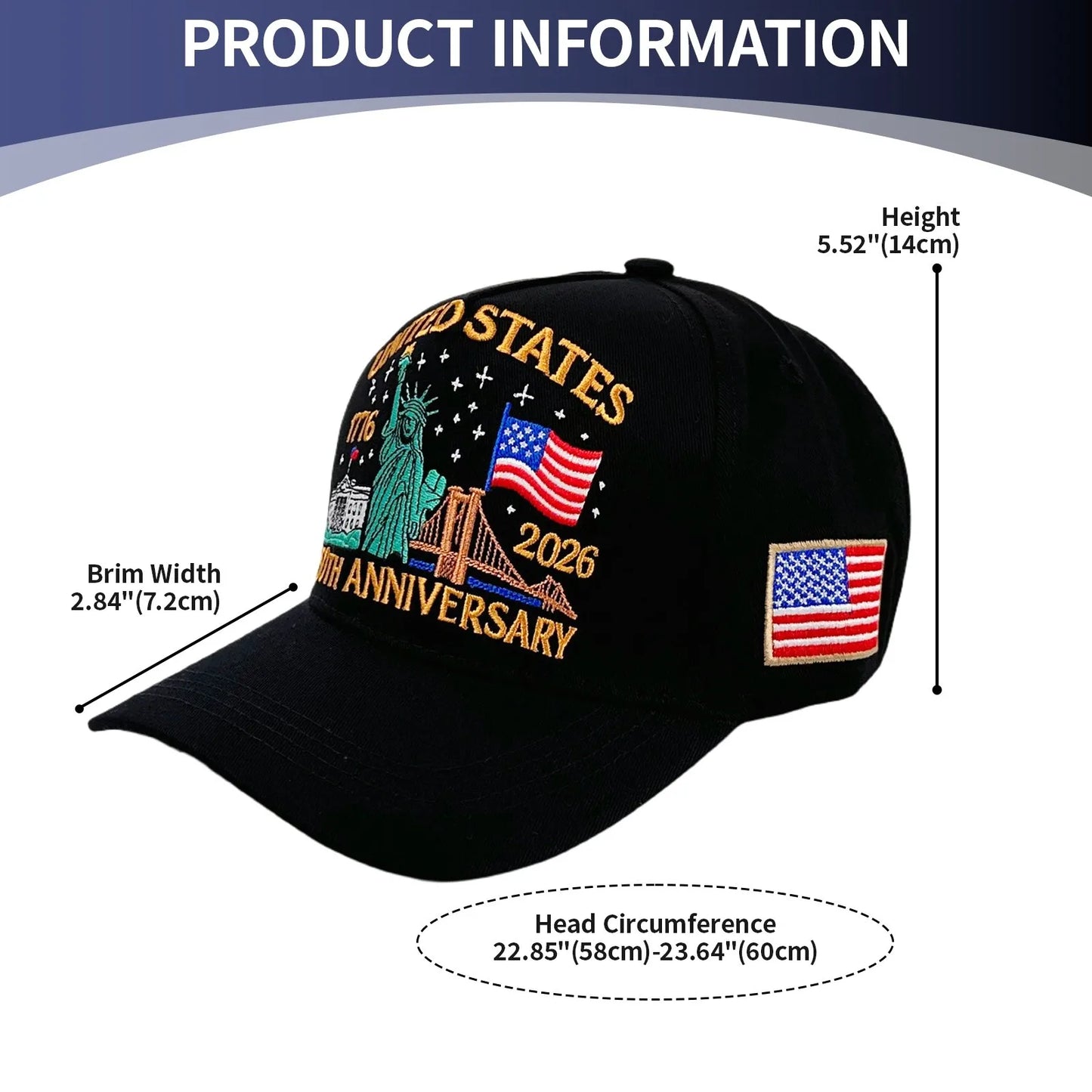 250th Anniversary of America Baseball Cap Statue of Liberty American Flag Hat