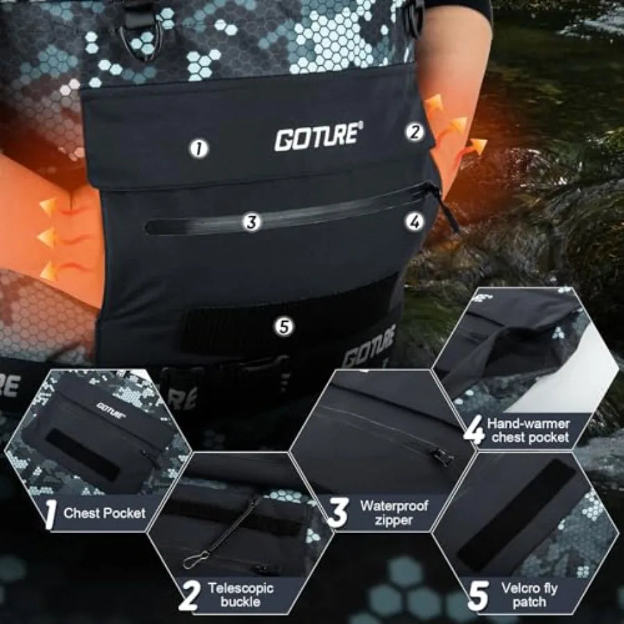 Fly Fishing Waders for Men Women 5-Layer Waterproof Breathable Stocking Foot Waders with Multiple Storage Pockets in Various Co