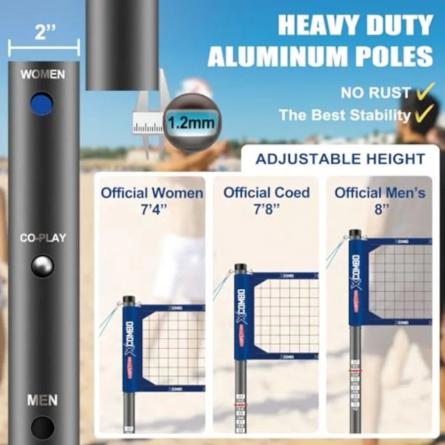 Professional Volleyball Net Set Heavy Duty for Outdoor Backyard Portable with Aluminum Adjustable Height Scoring Poles Regulati