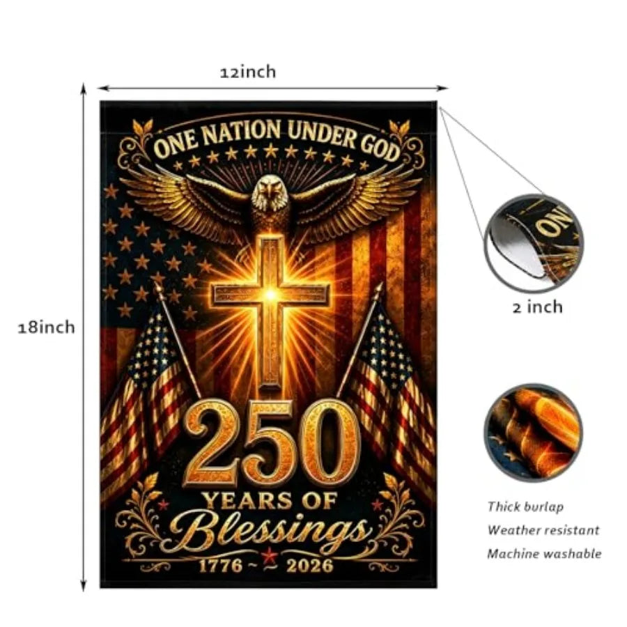 250 Anniversary USA Garden Flag, 250th Anniversary America Flag Double-Sided Waterproof Patriotic Eagle Cross Flag Christian Ou