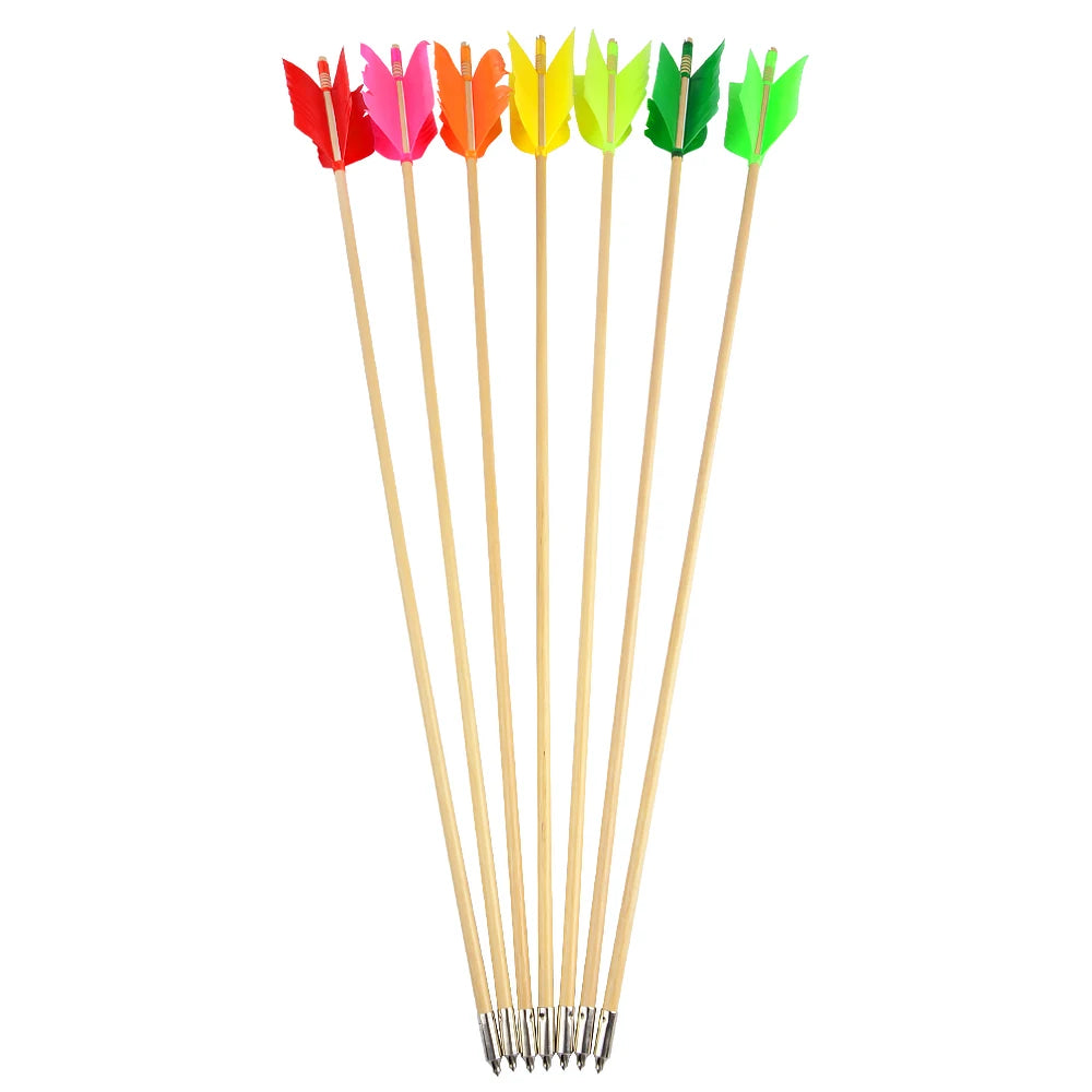 Wood Arrows 7pcs 32" (80cm) 8.5mm OD Handmade with Turkey Feathers for Recurve Traditional Bow Archery Shooting Target Hunting Outdoor Sports Accessories