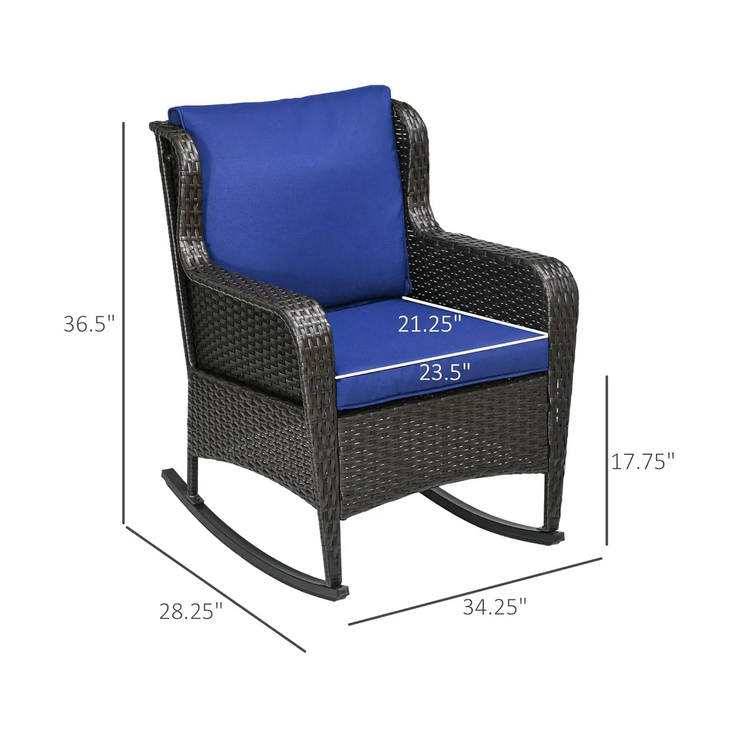 Outdoor Wicker Rocking Chair with Wide Seat, Thick Cushions, Rattan Rocker with Steel Frame, High Weight Capacity, Customized