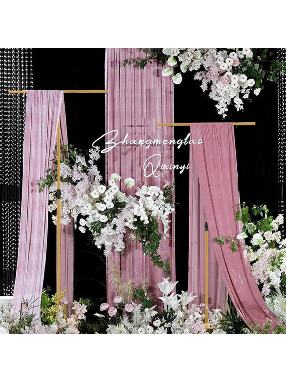 4PCS 8FT Wedding Adjustable Height Metal Backdrop Stand for Banner Sign Perfect for Party Event（Excluding gauze curtain）