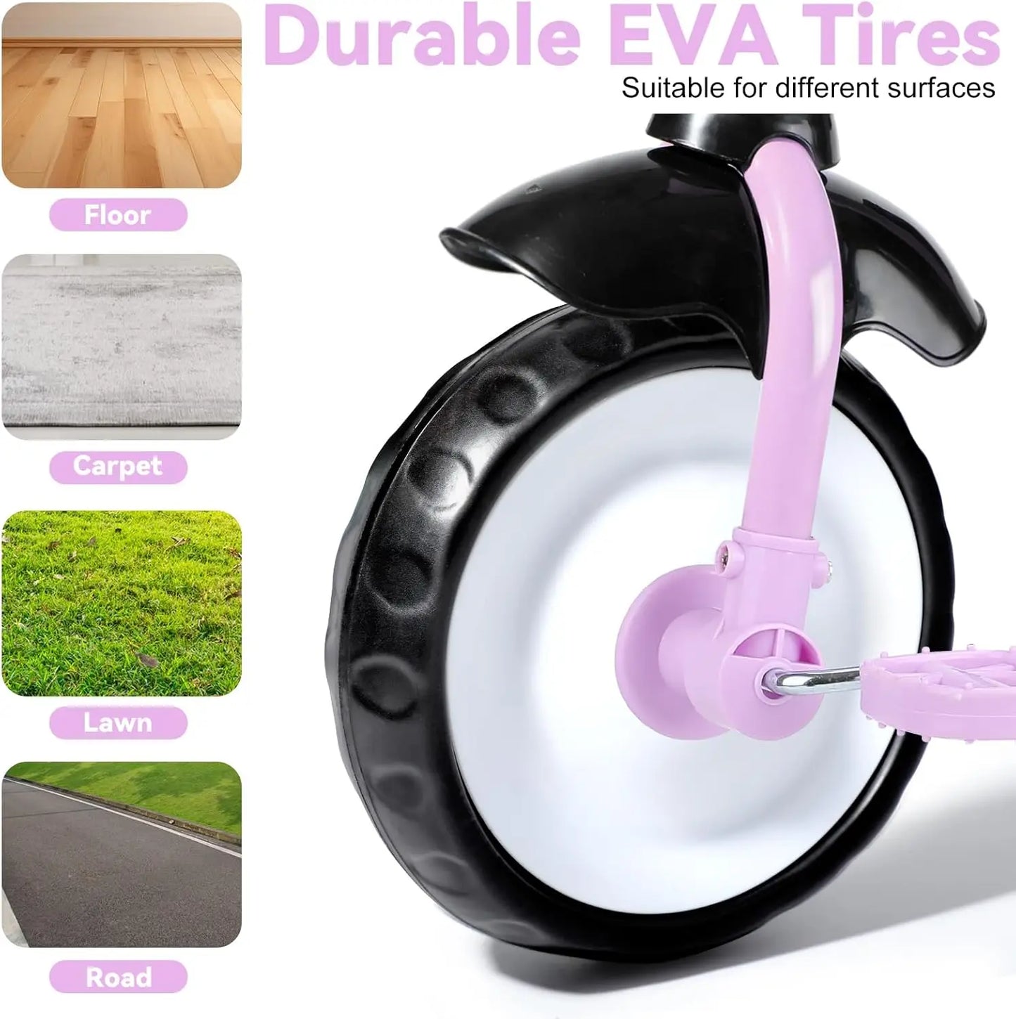 Toddler Tricycle for Ages 2-4, Kids Trike with Bell, Basket & Removable Pedal, Purple 3-Wheel Bike Toy Gift