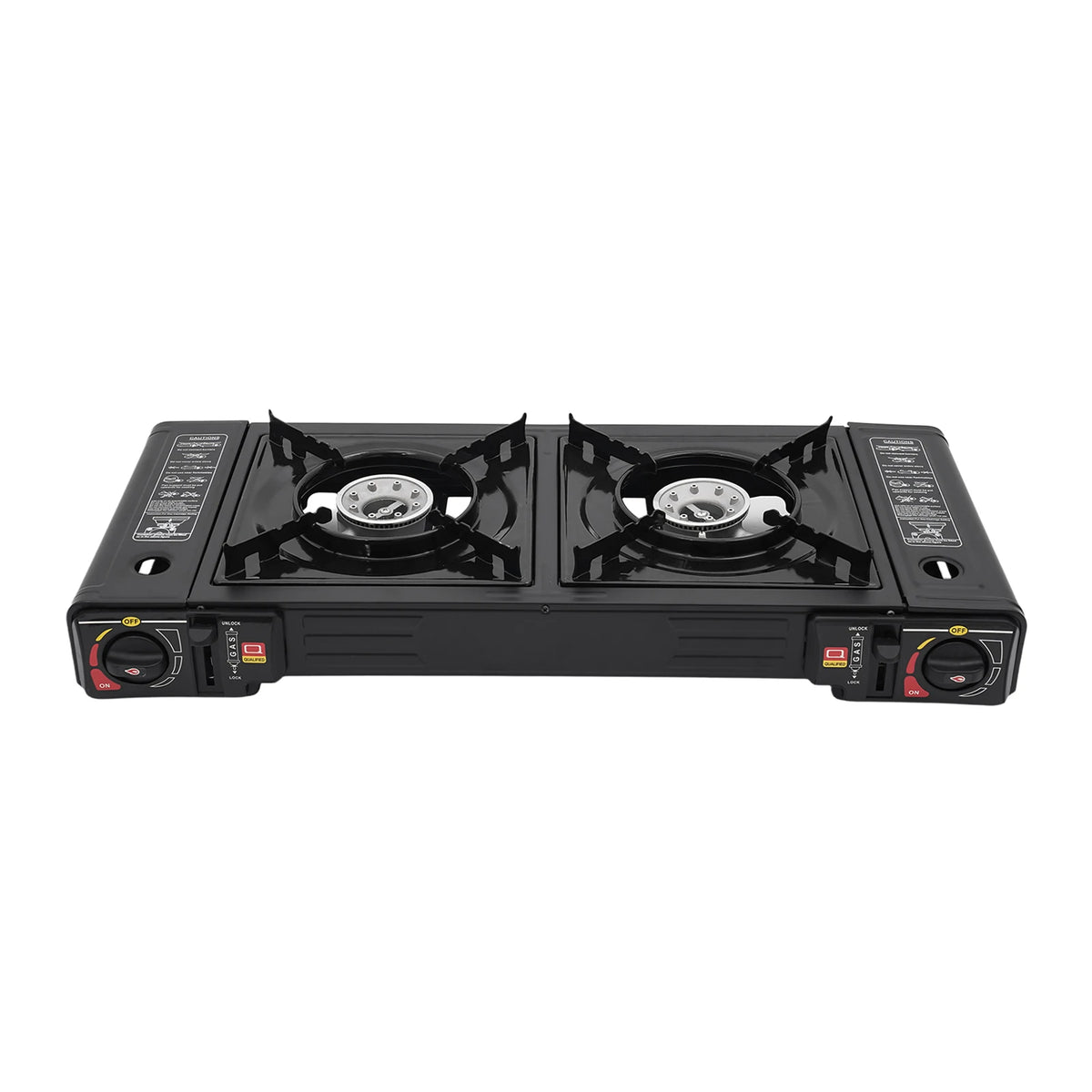 Portable Camping Stove, Outdoor Gas Cooker, Camp Cooking Range, Black 2‑Burner with Carry‑Case for Camping Picnic Backyard Party