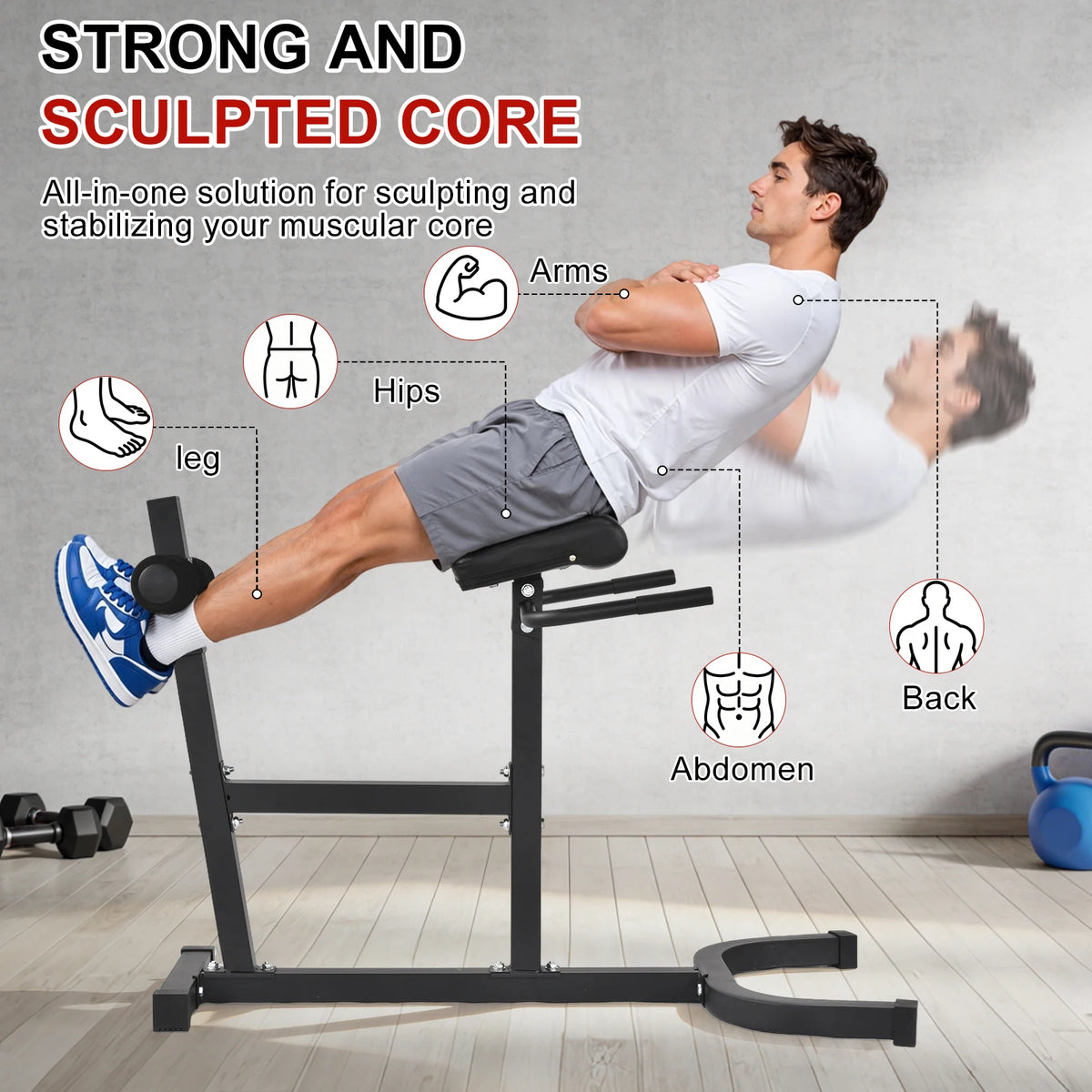 Roman Chair Hyperextension Bench, Adjustable 6-Level Back Extension Machine for Home Gym, Foldable Workout Equipment for Glutes Hamstrings Lower Back Core Hips Abs, Heavy Duty 440 LBS Weight Capacity