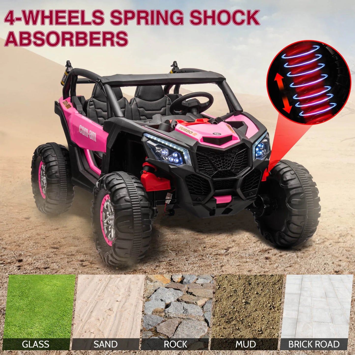 24V 2-Seater UTV 4WD Ride On Toys with Remote Control Powerful Electric Vehicle 4 Shock Absorbers, Leather Seats Music and Light