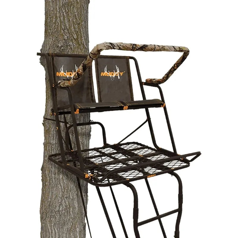 Muddy 2-Person Ladder Tree Stand for Deer Hunting, The Partner, 17' Tall, Black - Adjustable Climbing Treestand with Platform