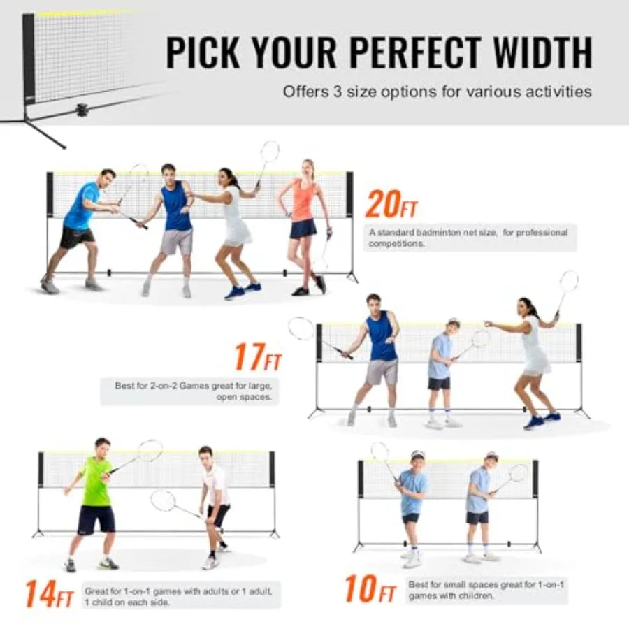 Badminton Net, Height Adjustable Volleyball Net, Wide Foldable Pickleball Net, Portable Easy Setup Tennis Net Set with Poles, S