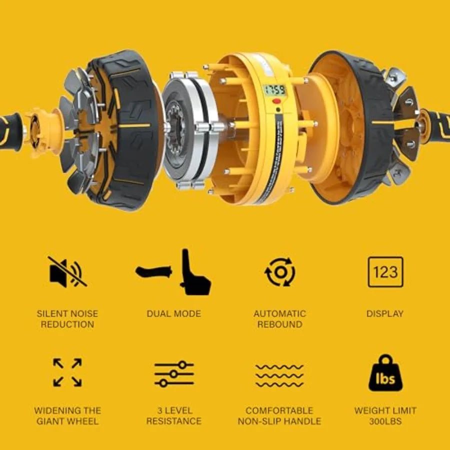 Ab Roller Wheel with Elbow Support for Core Workout Spring Steel Sheet 3 Resistance Levels Dual Mode Automatic Rebound System B