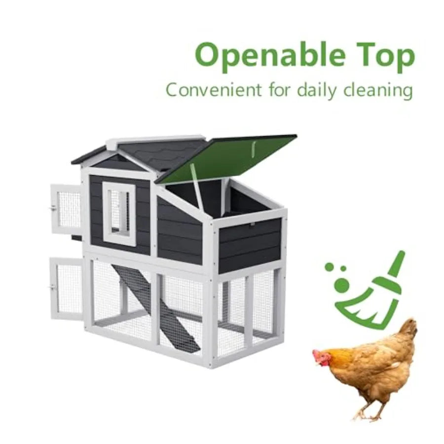 Chicken Run Coop and Duck Coop Outdoor 2-Tier Hen House All Weather Poultry Quail Cage Rabbit Hutch Pet Hideout with Ramp for S