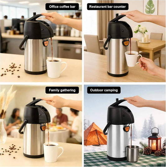 3L Insulated Stainless Steel Coffee Dispenser with Pump for Hot/Cold Beverages, Ideal for Parties and Office Use