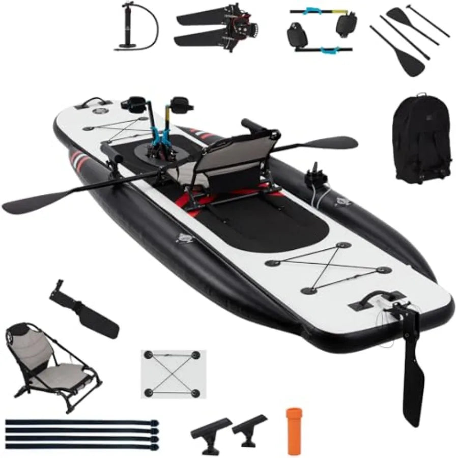 Inflatable Kayak For Fishing, Premium PVC, Blue, 12 Feet With Pedal System, Portable Lightweight Design With Rudder, Aluminum S