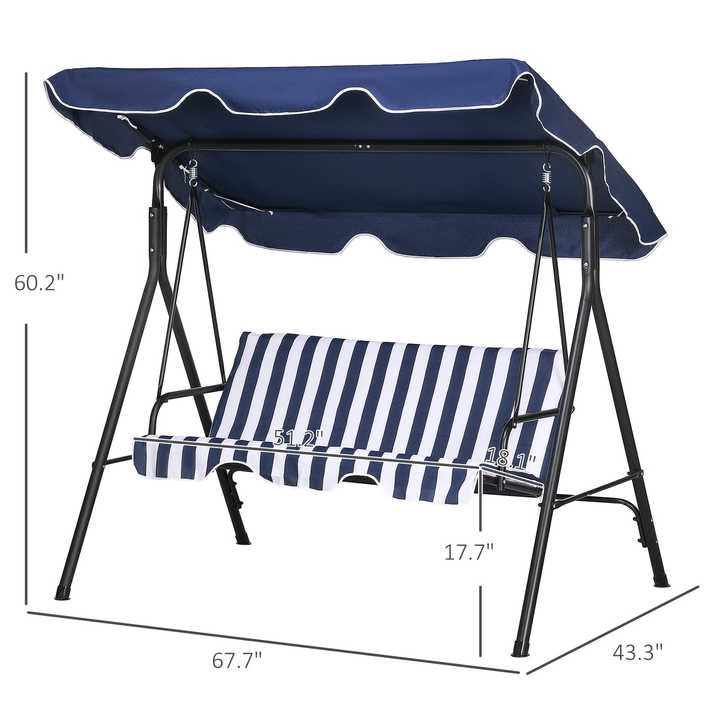 Porch Swing Hammock Bench Lounge Chair Steel 3-Seat Padded Outdoor W/ Canopy