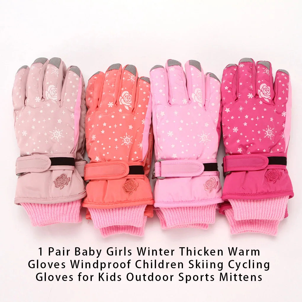 1 Pair Winter Children Skiing Glove Gloves Mittens Activity Light Pink