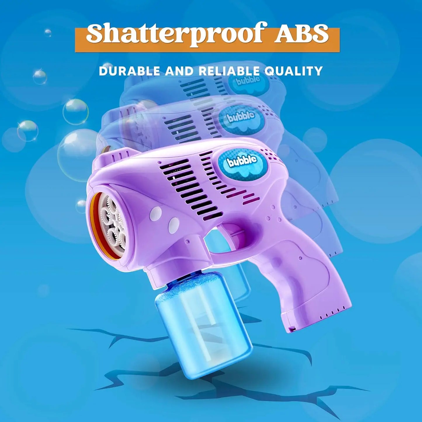 JOYFY 2 Bubble Guns with 2 Bottles Refill Solution Bubble Machine Gun for Kids Summer Party Outdoors Activity Birthday Gift