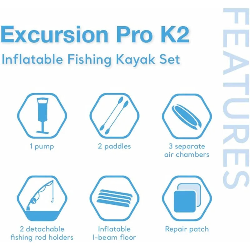 INTEX 68309EP Excursion Pro K2 Inflatable Kayak Set: Includes Deluxe 86in Kayak Paddles and High-Output Pump – SuperTough PVC
