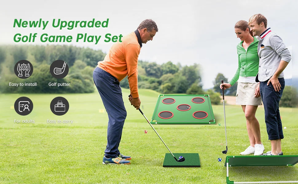 Golf Game Play Set for Golfers Fathers, with 20 Velcro Golf Balls, Putting Mat, Golf Putter and Carrying Bag, Indoor Outdoor
