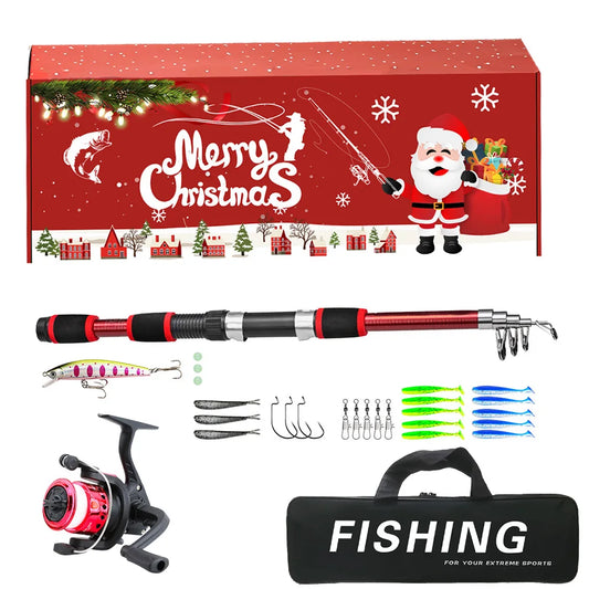 Fishing Pole Set Full Kits Telescopic Fishing Rod and Reel Combo Travel Pole Set Xmas Surprise Gift for Father Grandpa Boyfriend