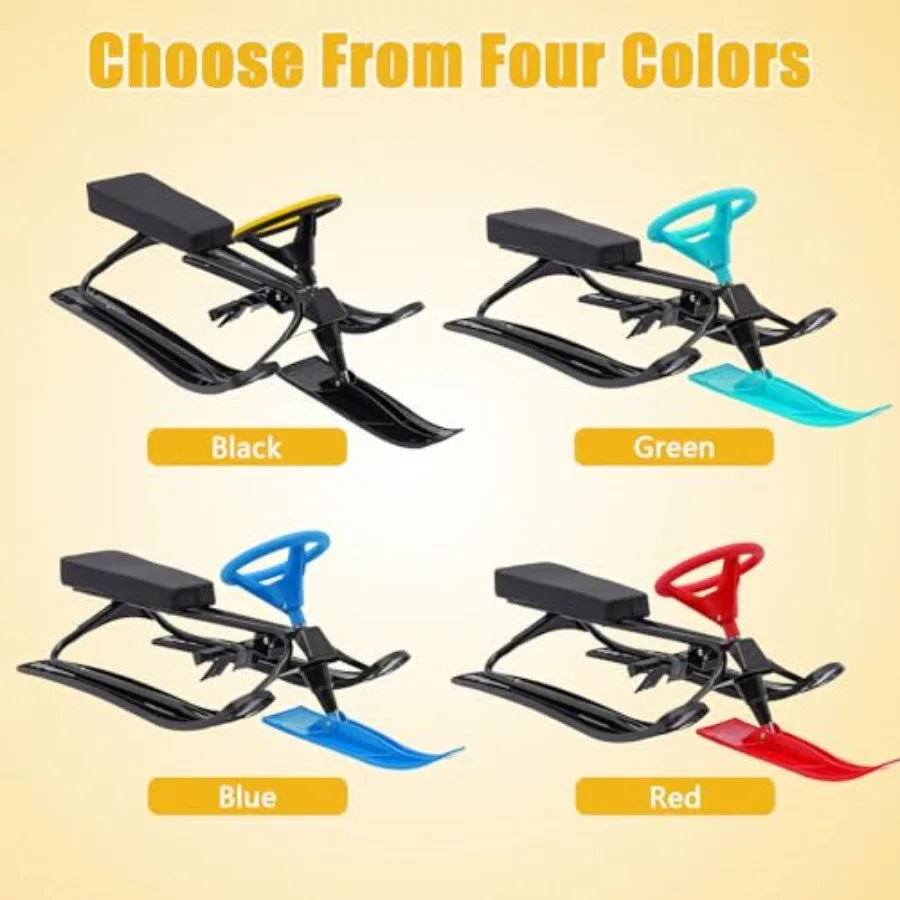 220.5LBS Load Snow Racer Sled Kart Ski Sled Slider Board w/Foot Brakes 31.1In Baseboard Steel Frame Skiing Ride Outdoor Winter