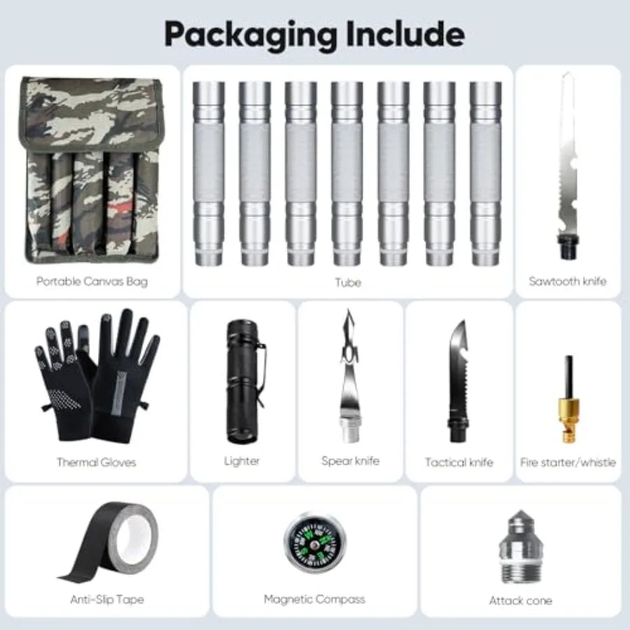 15-in-1 Tactical Walking Stick with Spear and Knife and Flashlight and Thermal Gloves and Anti-Slip Tape Multitool Survival Hik