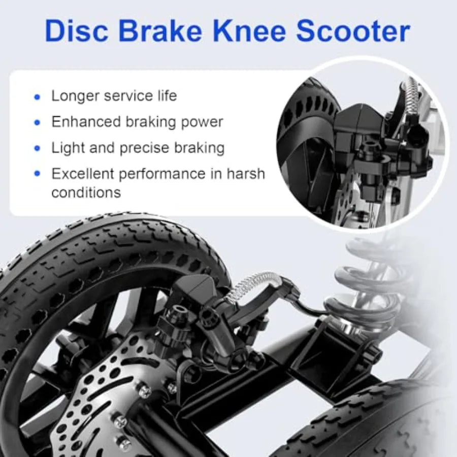 All Terrain Foldable Knee Scooter Walker for Foot Injuries and Recovery - Compact Lightweight and Economical Alternative to Cru
