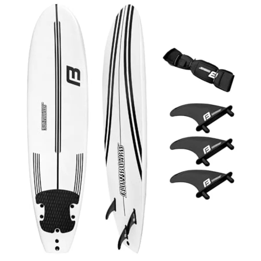 Surfboard Softboard Foam with 3 Fins 6' Foot Leash and 2 Wood Stringers Inside Board Available in 6' and 7' Short Boa