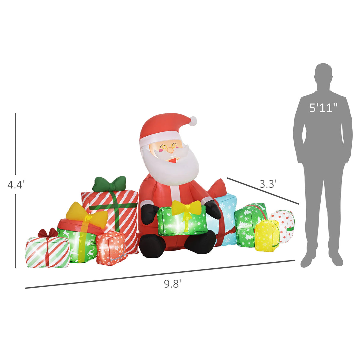 Outsunny 4.4' Christmas Inflatables Santa Claus w/ White LED Lights