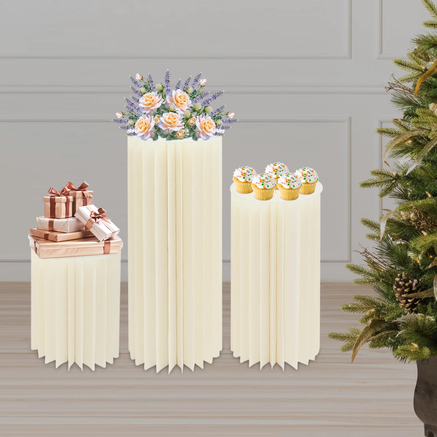 3PCS Wedding Party Flower Stand Cylinder Foldable Cardboard Centerpiece Dessert Table Columns Display Stand 40cm-100cm