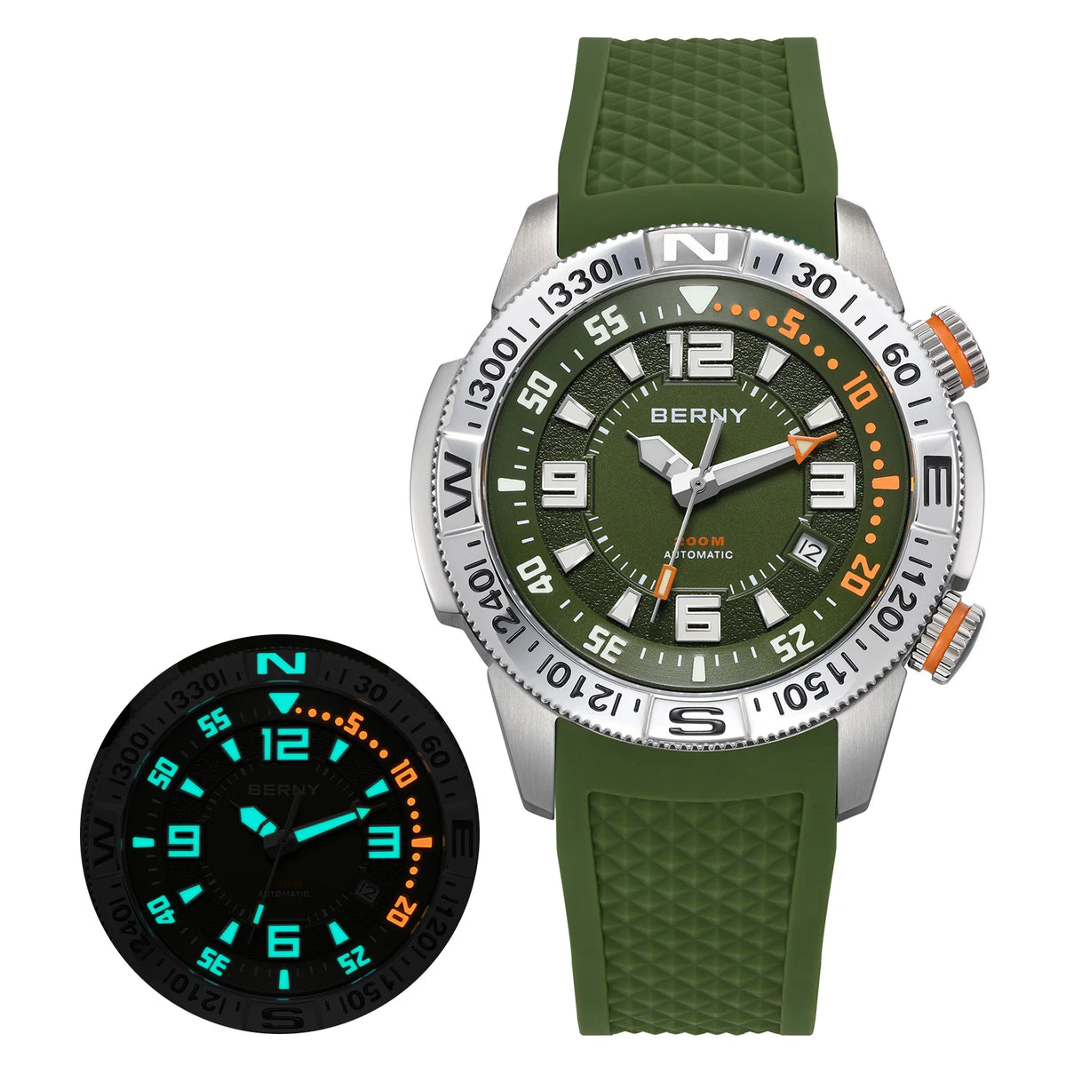 BERNY Automatic Diving Watches for Men 20ATM Super Luminous Mechanical Men's Diver Watch Full S/S Sapphire Swim Dive Wristwatch