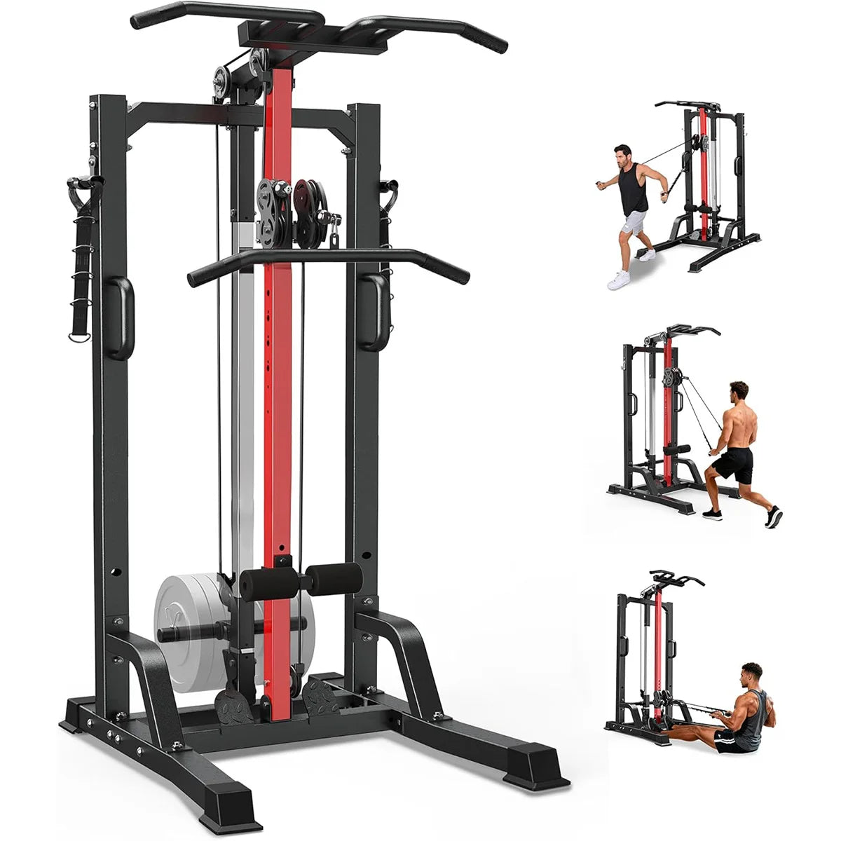 Pooboo Home Gym Machine - High/Low Pulley System for Lat Pulldown, Row&Back Workout, with Leg Support | All-in-One Strength Training Equipment for Home Gym