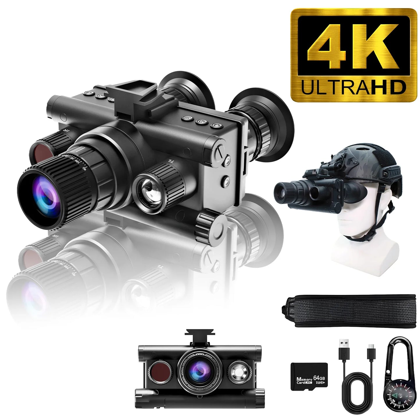 Night Vision Device Binocular Single Tube With Tactical Light Supports Head-Mounted Infrared 4k Uhd 48mp Head Mounted Tactical Telescope Goggles, 8x Zoom,600m Infrared Night Vision Binoculars Hunting Trail Camera