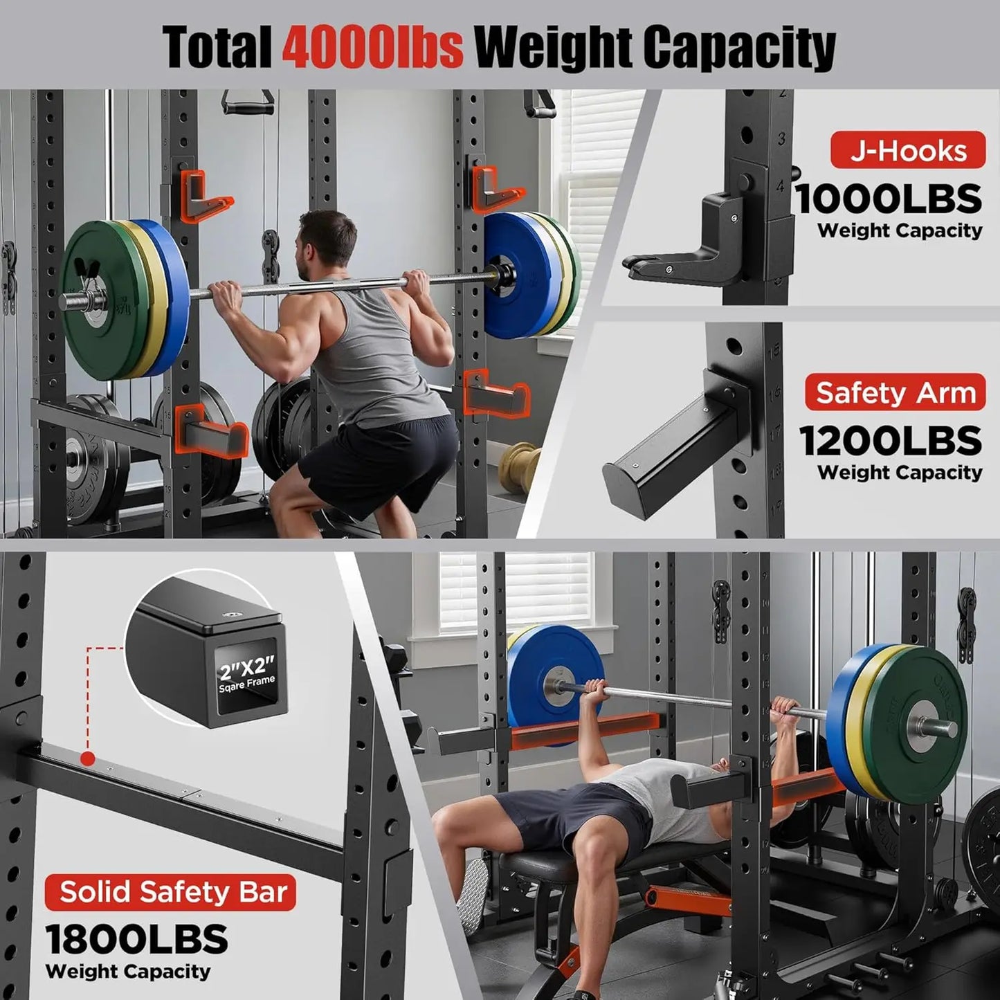 Squat Rack, LAT Power Cage, Power Rack Multi-Function with Pulley System and Training Attachments for Home Gym, Customized