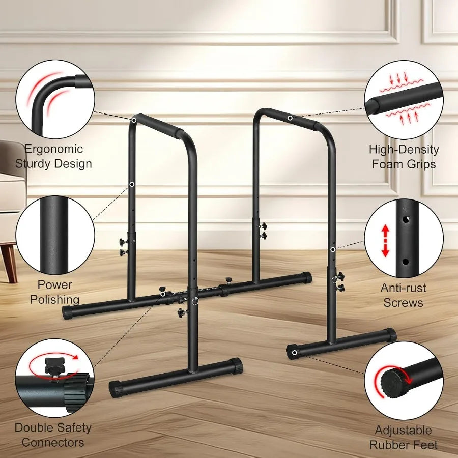 Adjustable Height Parallel Push Up Stand, Parallel Bar Station for Strength Training, Heavy Duty Steel Dip Stand Station, Home