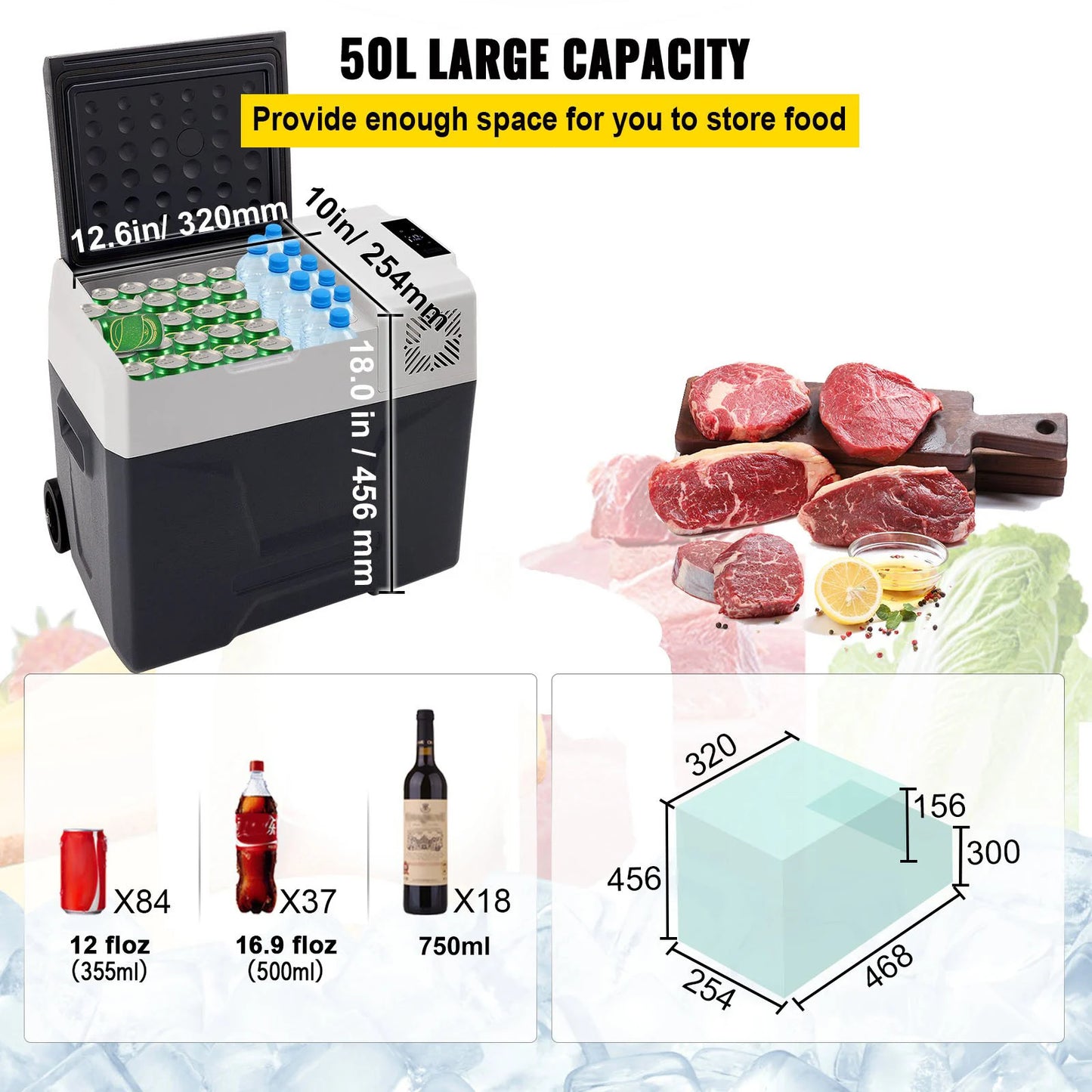 VEVOR 15-55L Car Refrigerator, 12V Car Fridge, -4℉-50℉ Adjustable Range,12/24V DC and 100-240V AC Compressor Cooler for Outdoor
