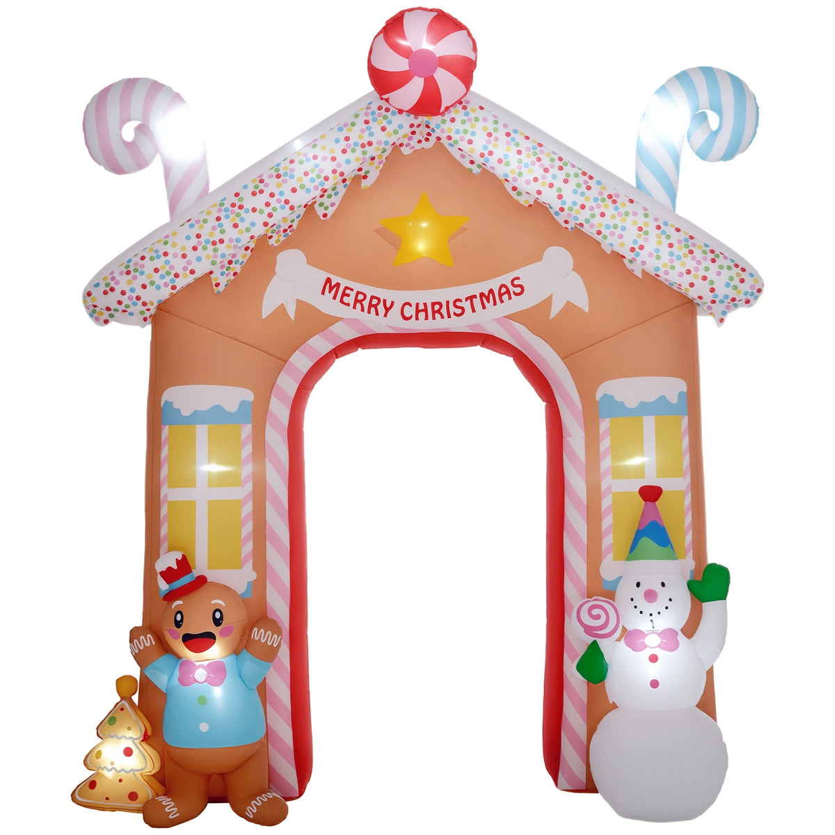 Outsunny 10FT Christmas Inflatable Gingerbread House Archway, Giant Christmas Inflatables, Huge Blow Up Christmas Decorations with LED Lights for Indoor, Outdoor, Yard, Party