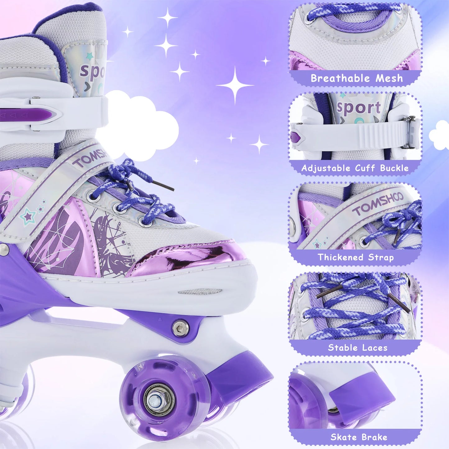 Portable Roller Skates for Kids 4 Size for Children Different Ages Adjustable Light Up LED Luminous Wheels Girls Roller Skates