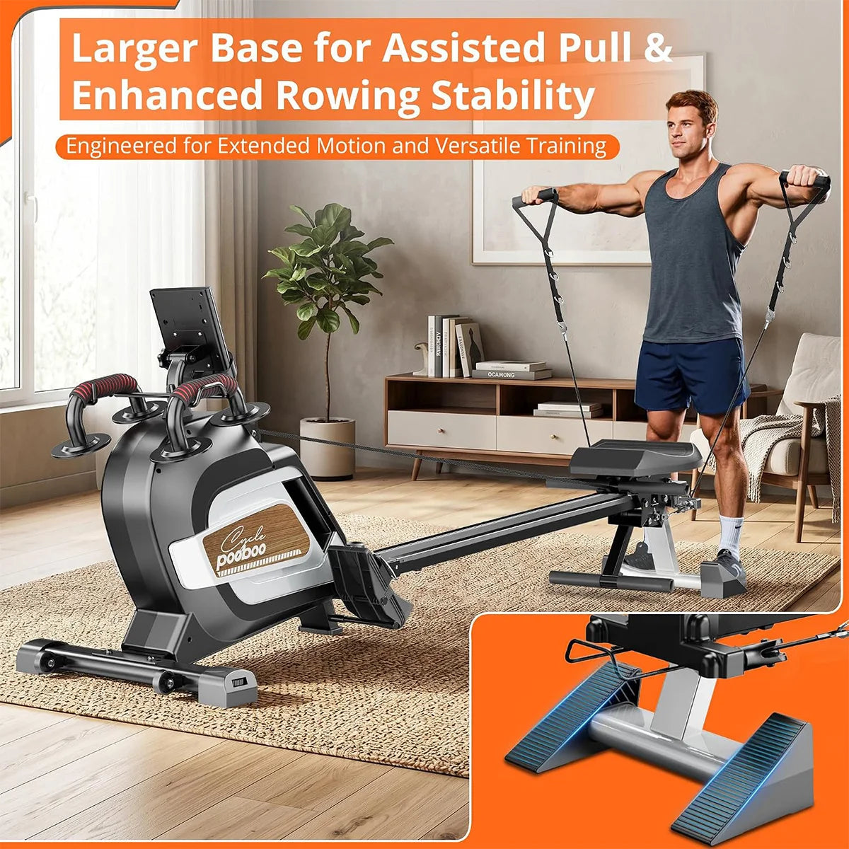 Pooboo Rowing Machine for Home, Foldable Magnetic Rowing Machine,14 Levels Quiet Resistance, Rower Machine with 350 LB Weight Capacity, Comfortable Padded Seat