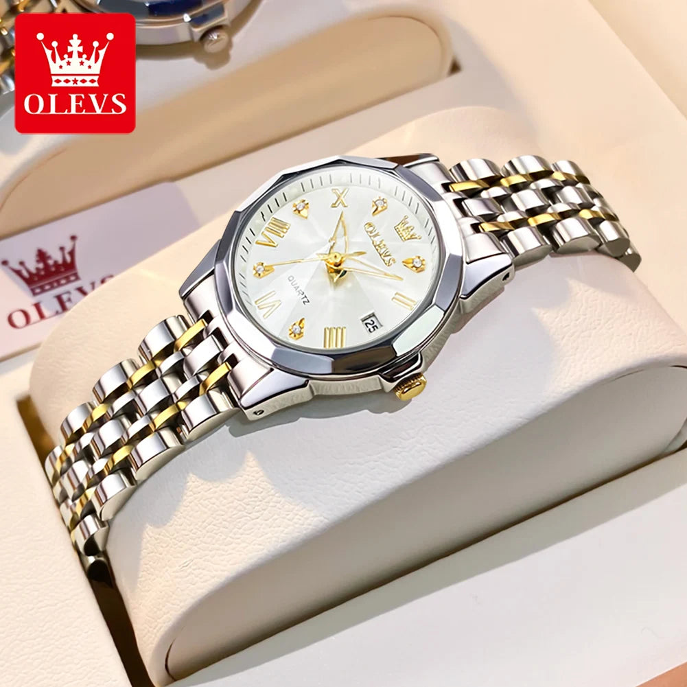 OLEVS 9931 Quartz Women Watch Original Stainless Steel Dual Calendar Luxury Top Brand Waterproof Ladies Watches Jewelry Set Hot