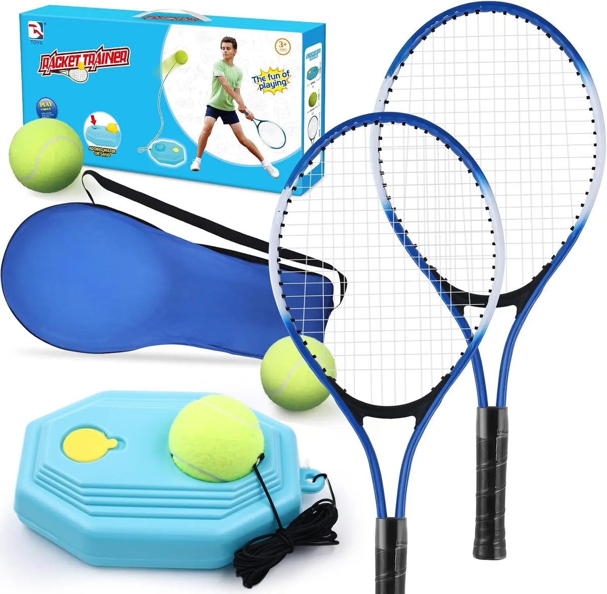 7-in-1 Kids Tennis Racket Set - 2 Lightweight 19" Rackets, Trainer, Rebound Balls & Bag for Beginners