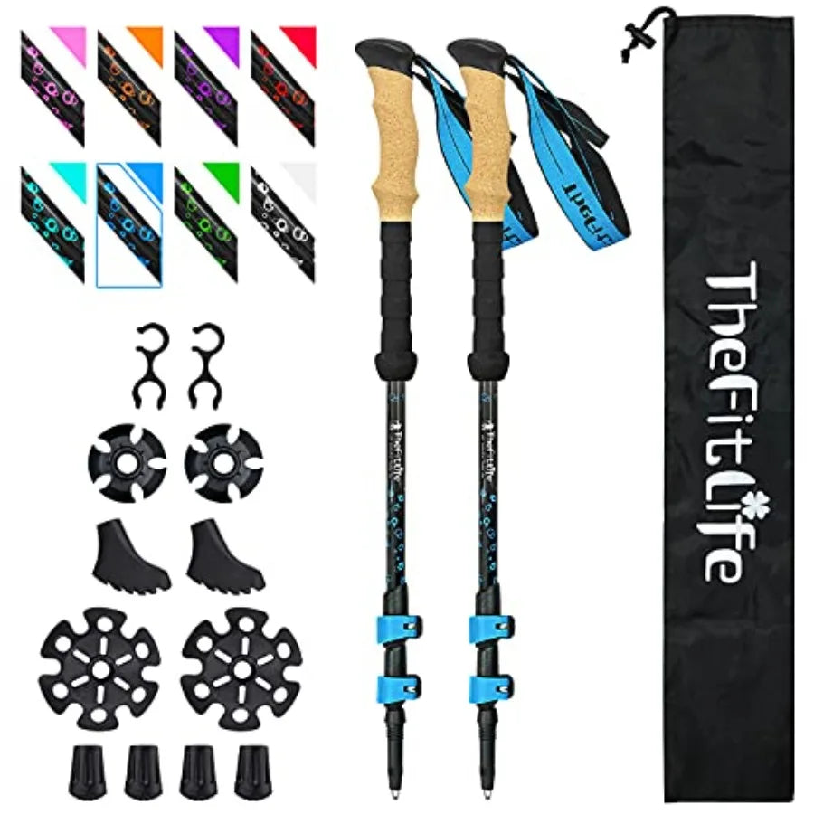 Carbon Fiber Trekking Poles Collapsible and Telescopic Walking Sticks with Natural Cork Handle and Extended EVA Grips, Ultralig