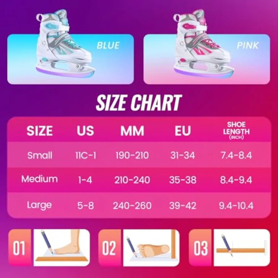 Adjustable Ice Skates for Girls Boys, 4 Size Adjustable Beginner Ice Hockey Skates for Youths Teen, Warm Ice Skating Shoes with