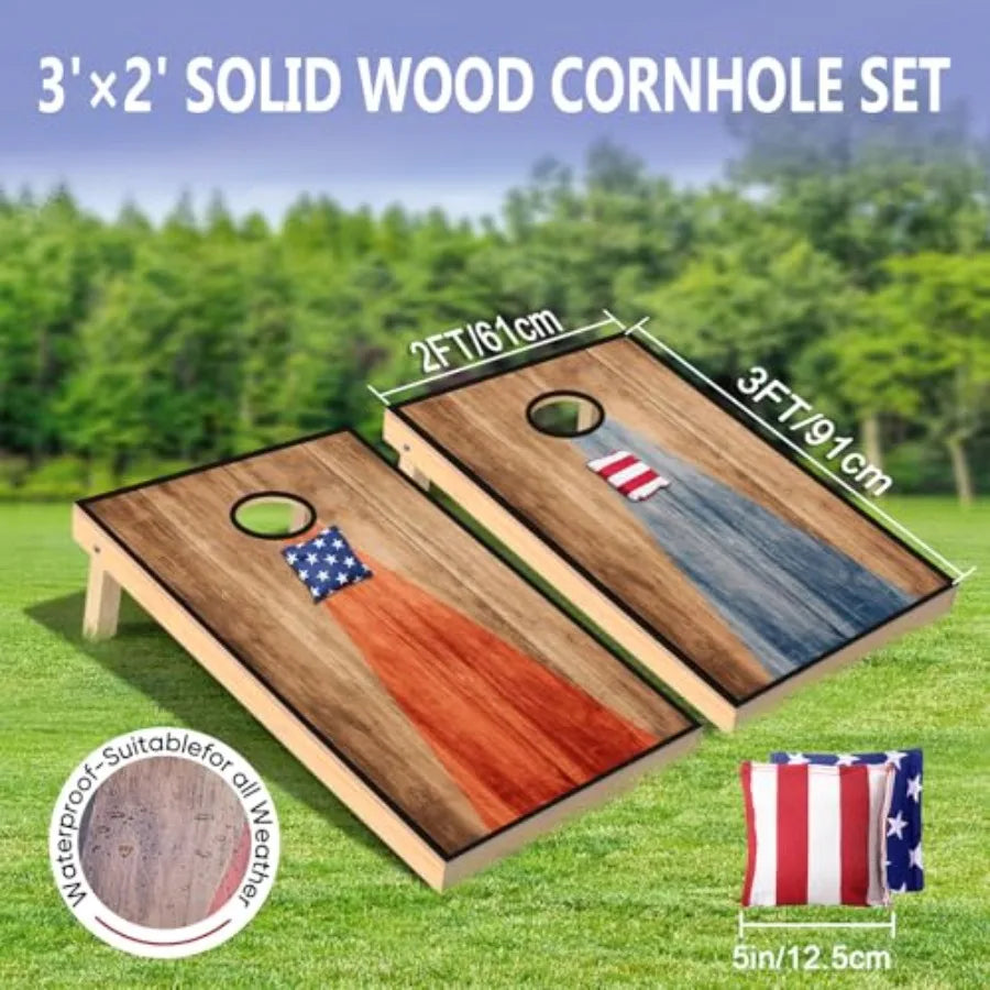 Cornhole Board Set Regulation Size 4 x 2FT/3 x 2Feet Solid Wood Corn Hole Game Set with 8 Bean Bags 2 Cornhole Boards and 1 Car