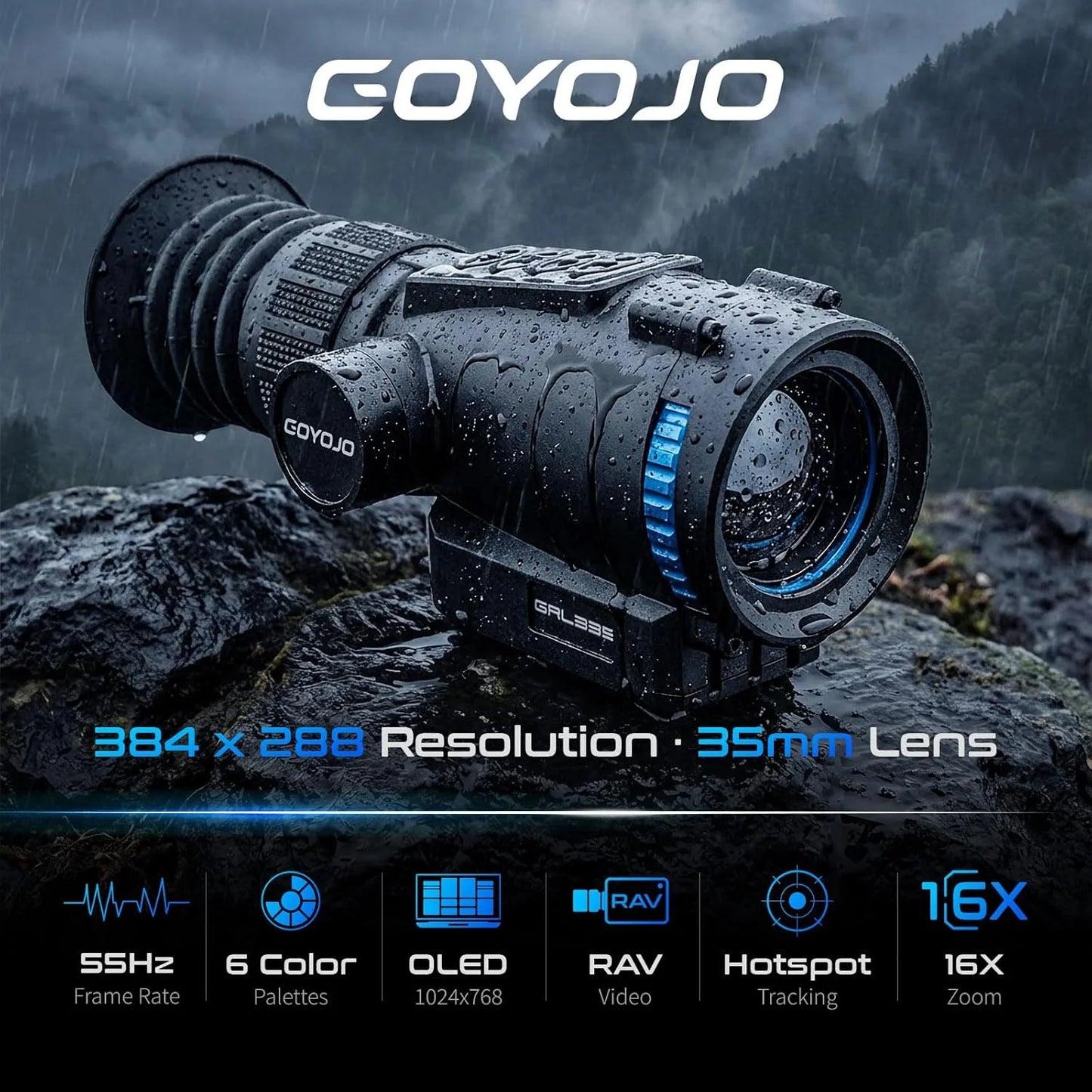 GOYOJO GRL Series Thermal Scopes, 384X288 High Resolution Thermal Imaging Scopes with 55Hz High Sensitivity Optics Night Vision Scopes, Multiple Reticles & Color, RAV Video