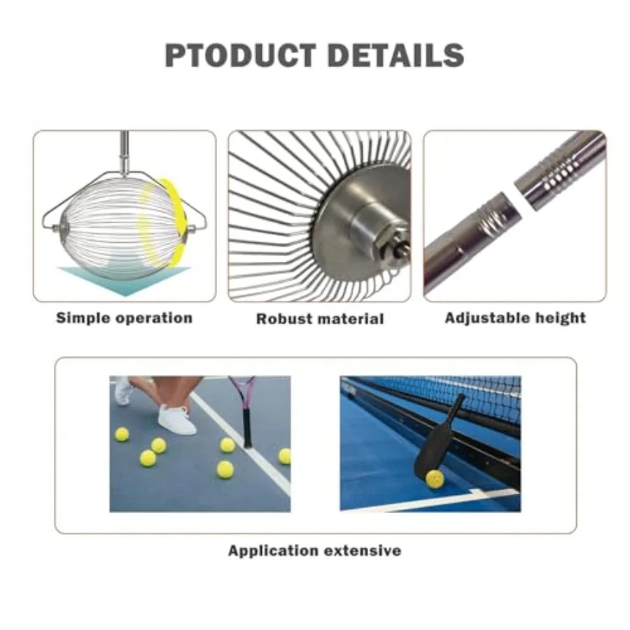 Tennis and Pickleball Ball Picker Upper, Extendable Lightweight Aluminum Retriever with Black Hopper, Ergonomic No-Bend Design