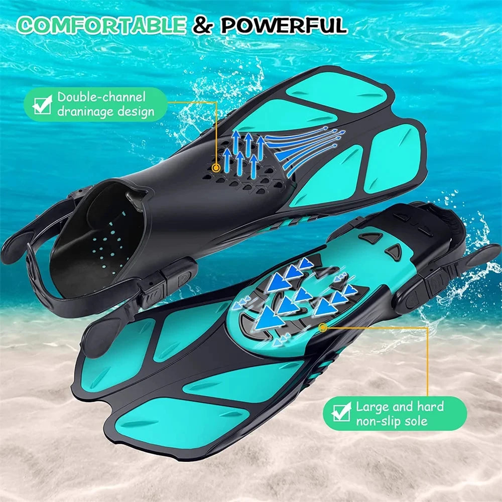 Adjustable Snorkel Fins for Adults and Teens Soft Silicone Diving Fins Comfortable Breathable Swim Fins for Snorkeling Diving 