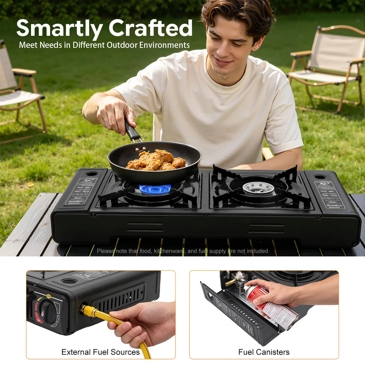 Portable Camping Stove, Outdoor Gas Cooker, Camp Cooking Range, Black 2‑Burner with Carry‑Case for Camping Picnic Backyard Party