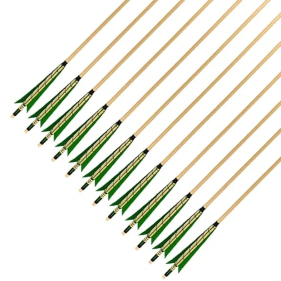 32 Archery Wooden Target Practice Arrows with 5.9 Medieval Turkey Feather Fletching for Recurve English Traditional Longbow Hun